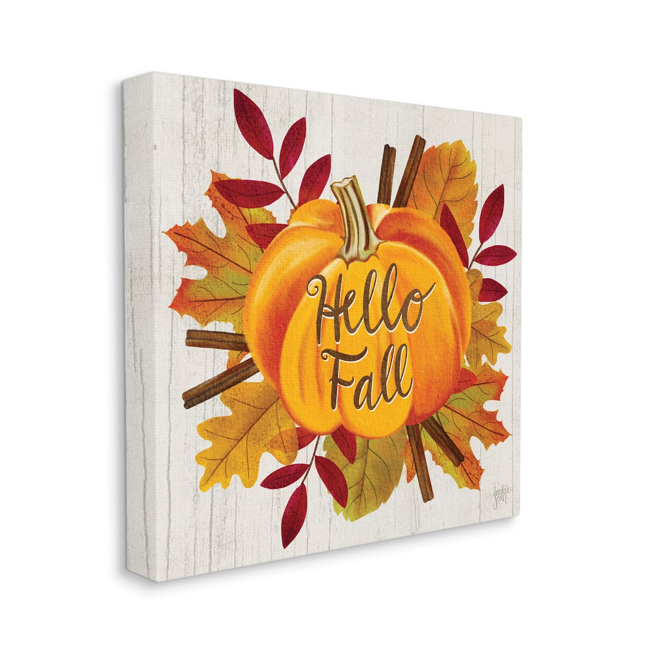 Stupell Industries Hello Fall Sentiment Orange Pumpkin Autumn Tree Leaves Canvas Wall Art